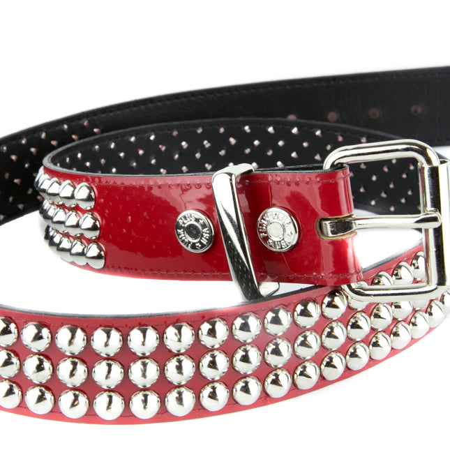BT108-RD RED LEATHER BELT, 3 ROW CONICAL STUDS, 1 1/2" INCH WIDE