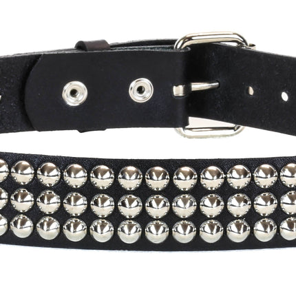 BT108 BLACK LEATHER BELT, 3 ROW CONICAL STUDS, 1 1/2" WIDE