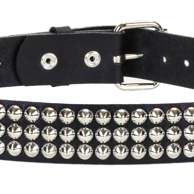BT108 BLACK LEATHER BELT, 3 ROW CONICAL STUDS, 1 1/2" WIDE