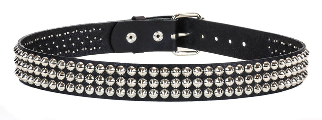 BT108 BLACK LEATHER BELT, 3 ROW CONICAL STUDS, 1 1/2" WIDE