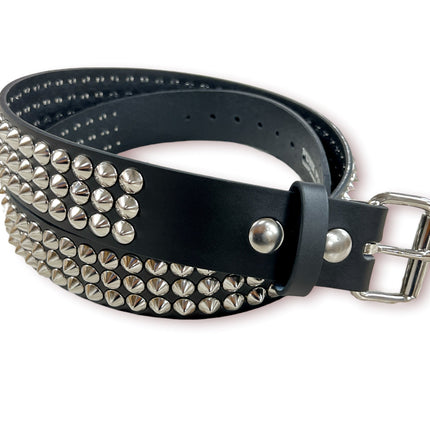BT108VG  PREMIUM VEGAN LEATHER 3 ROW CONICAL STUD BELT