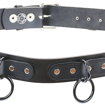 BT109-BS BLACK LEATHER BELT, MEDIUM BLACK LOOPS & RINGS, 1 1/2" WIDE