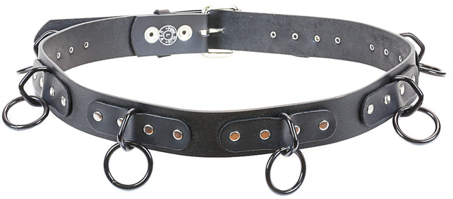 BT109-BS BLACK LEATHER BELT, MEDIUM BLACK LOOPS & RINGS, 1 1/2" WIDE