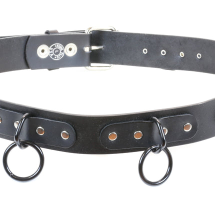 BT109-BS BLACK LEATHER BELT, MEDIUM BLACK LOOPS & RINGS, 1 1/2" WIDE