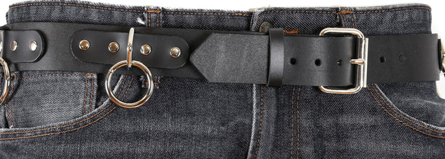 BT109 BLACK MEDIUM LOOPS & RINGS BELT, 1 1/2" WIDE