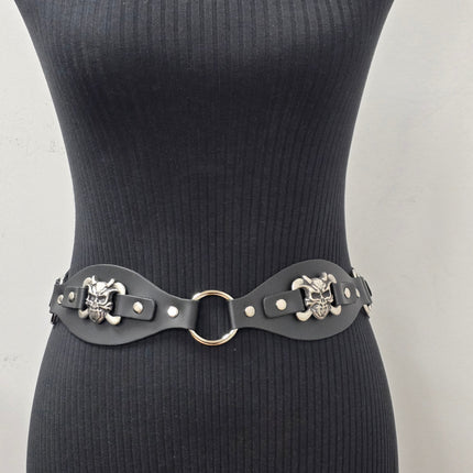 BT110DEVIL CROSS BONE LINK RING BELT GENUINE LEATHER