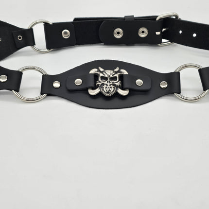 BT110DEVIL CROSS BONE LINK RING BELT GENUINE LEATHER