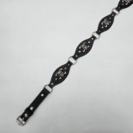 BT110DEVIL CROSS BONE LINK RING BELT GENUINE LEATHER