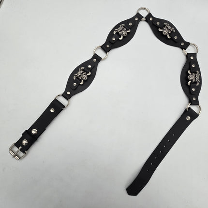 BT110DEVIL CROSS BONE LINK RING BELT GENUINE LEATHER