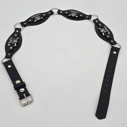 BT110DEVIL CROSS BONE LINK RING BELT GENUINE LEATHER