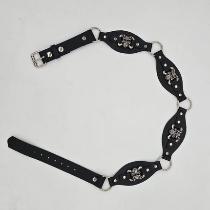 BT110DEVIL CROSS BONE LINK RING BELT GENUINE LEATHER