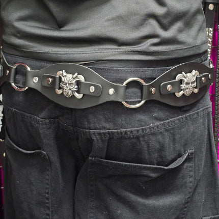 BT110DEVIL CROSS BONE LINK RING BELT GENUINE LEATHER