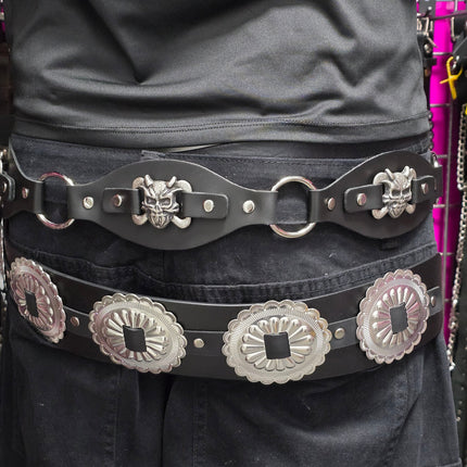 BT110DEVIL CROSS BONE LINK RING BELT GENUINE LEATHER
