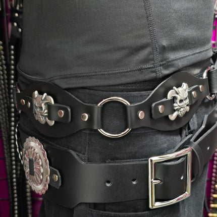 BT110DEVIL CROSS BONE LINK RING BELT GENUINE LEATHER
