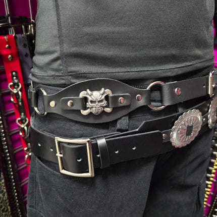 BT110DEVIL CROSS BONE LINK RING BELT GENUINE LEATHER