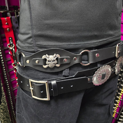 BT110DEVIL CROSS BONE LINK RING BELT GENUINE LEATHER