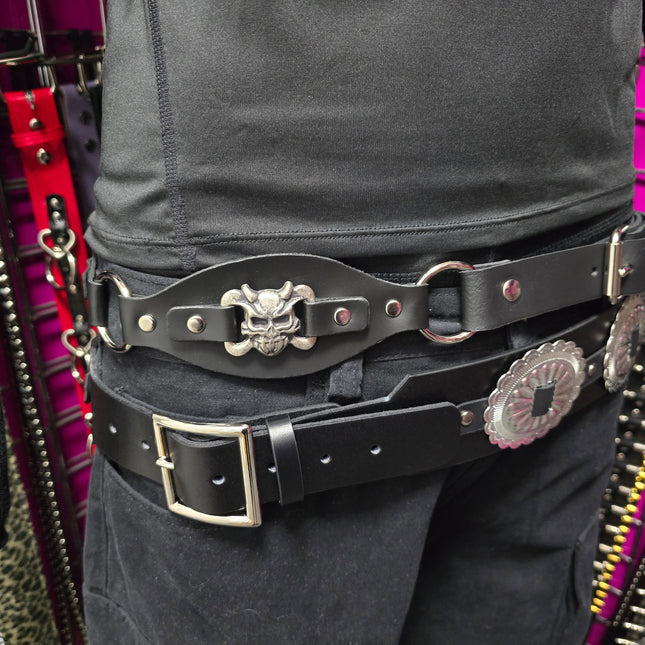 BT110DEVIL CROSS BONE LINK RING BELT GENUINE LEATHER