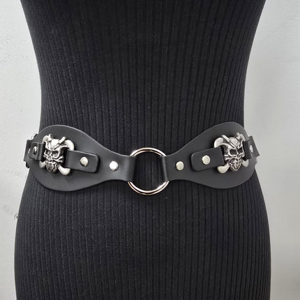 BT110DEVIL CROSS BONE LINK RING BELT GENUINE LEATHER