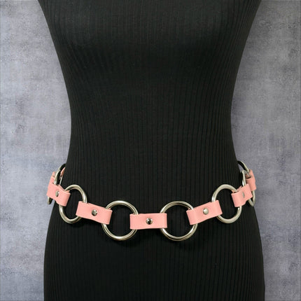 BT110M-PINK PASTEL VEGAN LEATHER 1 1/4" RING LINK BELT