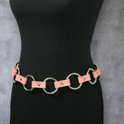 BT110M-PINK PASTEL VEGAN LEATHER 1 1/4" RING LINK BELT