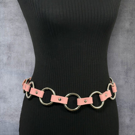 BT110M-PINK PASTEL VEGAN LEATHER 1 1/4" RING LINK BELT