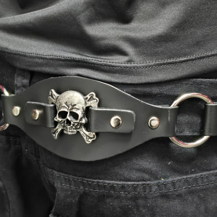 BT110SKULL CROSS BONE LINK RING BELT GENUINE LEATHER