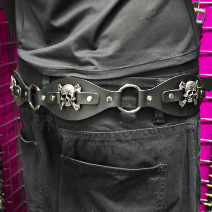BT110SKULL CROSS BONE LINK RING BELT GENUINE LEATHER