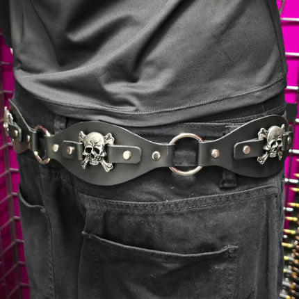 BT110SKULL CROSS BONE LINK RING BELT GENUINE LEATHER