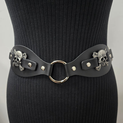 BT110SKULL CROSS BONE LINK RING BELT GENUINE LEATHER