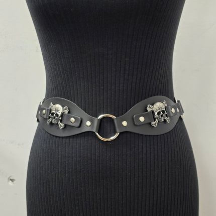 BT110SKULL CROSS BONE LINK RING BELT GENUINE LEATHER