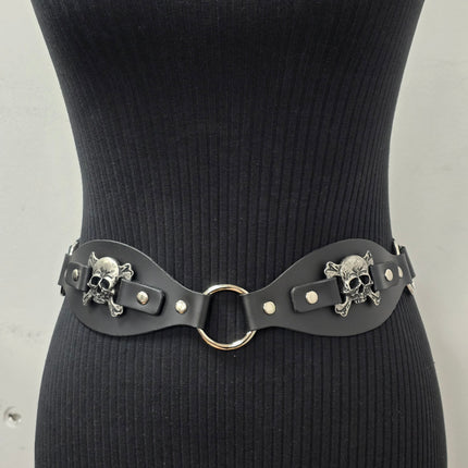 BT110SKULL CROSS BONE LINK RING BELT GENUINE LEATHER