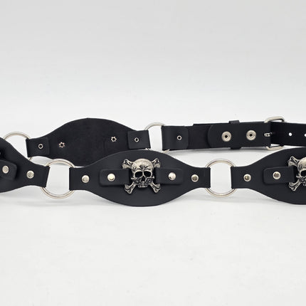 BT110SKULL CROSS BONE LINK RING BELT GENUINE LEATHER