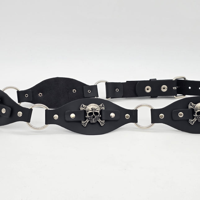 BT110SKULL CROSS BONE LINK RING BELT GENUINE LEATHER