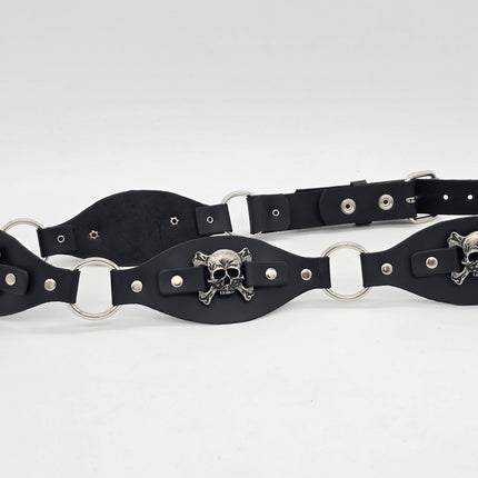 BT110SKULL CROSS BONE LINK RING BELT GENUINE LEATHER