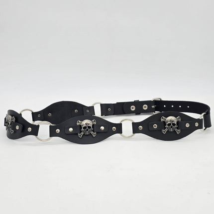 BT110SKULL CROSS BONE LINK RING BELT GENUINE LEATHER