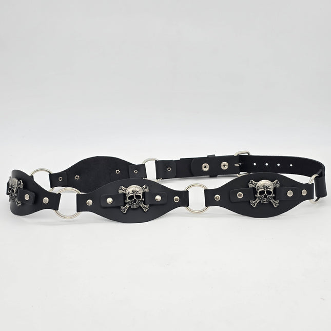 BT110SKULL CROSS BONE LINK RING BELT GENUINE LEATHER