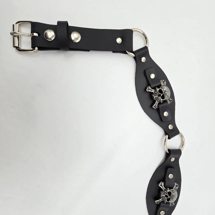 BT110SKULL CROSS BONE LINK RING BELT GENUINE LEATHER