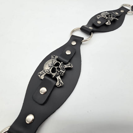 BT110SKULL CROSS BONE LINK RING BELT GENUINE LEATHER