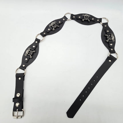 BT110SKULL CROSS BONE LINK RING BELT GENUINE LEATHER