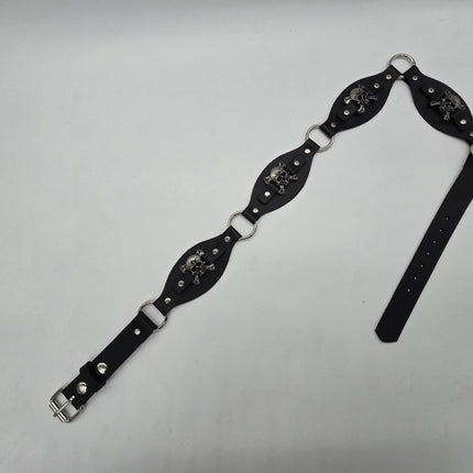 BT110SKULL CROSS BONE LINK RING BELT GENUINE LEATHER