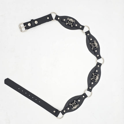 BT110SKULL CROSS BONE LINK RING BELT GENUINE LEATHER