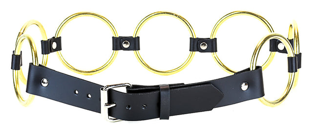 BT111-2.5-BRS BLACK LEATHER 2.5" BRASS RING LINK BELT