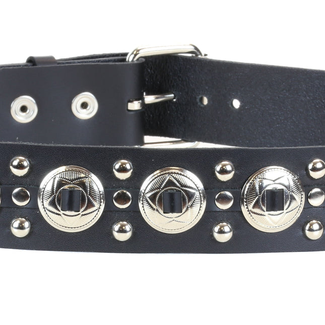 BT112 BLACK LEATHER BELT, SMALL CONCHO & ROUND STUDS