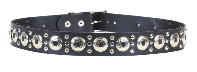 BT112 BLACK LEATHER BELT, SMALL CONCHO & ROUND STUDS