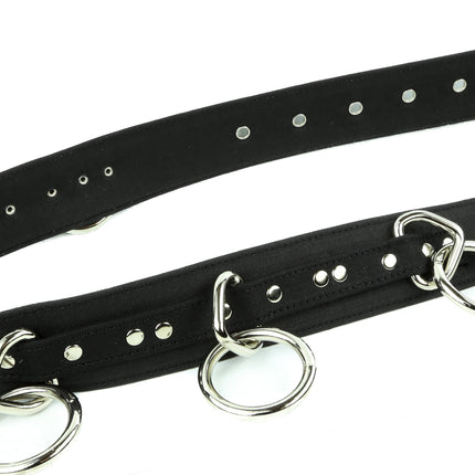 BT114C-BLK BLACK CANVAS BONDAGE BELT, LARGE LOOPS & RINGS