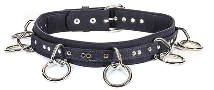 BT114C-BLK BLACK CANVAS BONDAGE BELT, LARGE LOOPS & RINGS