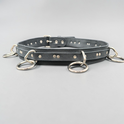 BT114C-BLK BLACK CANVAS BONDAGE BELT, LARGE LOOPS & RINGS
