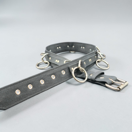 BT114C-BLK BLACK CANVAS BONDAGE BELT, LARGE LOOPS & RINGS