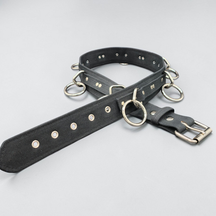 BT114C-BLK BLACK CANVAS BONDAGE BELT, LARGE LOOPS & RINGS