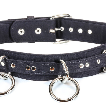BT114C-BLK BLACK CANVAS BONDAGE BELT, LARGE LOOPS & RINGS